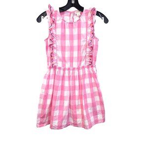 Crewcuts Girls Pink Gingham Dress Size 10 With Ruffle Trim & Embroidery Accents
